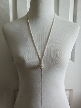 2 Necklace Set- Lariat Necklace w/ Crystal & Silver Long Tassel